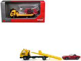Flatbed Tow Truck ADAC Yellow and BMW Z4 Convertible Red Set of 2 pieces 1/87 (HO) Plastic Model Cars by Promotex