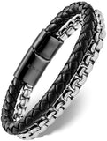 Black Leather & Silver Box Chain Bracelet