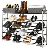 5-Tier Slide-n-Adjust Shoe Rack, Expandable Free-Standing Organizer, Silver & Black