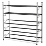 5-Tier Slide-n-Adjust Shoe Rack, Expandable Free-Standing Organizer, Silver & Black