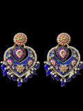 DER797 large sized kundan earrings - royal blue ( READY TO SHIP )