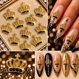 Queen - Nail Charms 10pc - #357 Gold Black Crystal Crowns