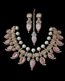 BR462 Anmol necklace set in pink( rose quartz ), Cats eye and pearls ( READY TO SHIP )