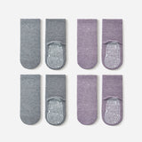 New- Organic Cotton Socks- Lavender & Grey- 4 Pairs of Stay-On Baby & Toddler Non-Slip Socks