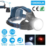 100000LM LED 7 Lighting Modes Rechargeable Headlights