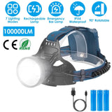 100000LM LED 7 Lighting Modes Rechargeable Headlights