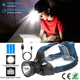 100000LM LED 7 Lighting Modes Rechargeable Headlights