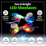 |4 Pairs| 7 Color Strobe LED Light Up Shoe Laces Glow in the Dark White Tie Shoelaces for Sneakers, Skates, 45 inch