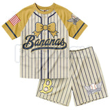 Dabbing Banana Retro American Flag Baseball Jersey Set – Toddler Athletic Mesh Outfit