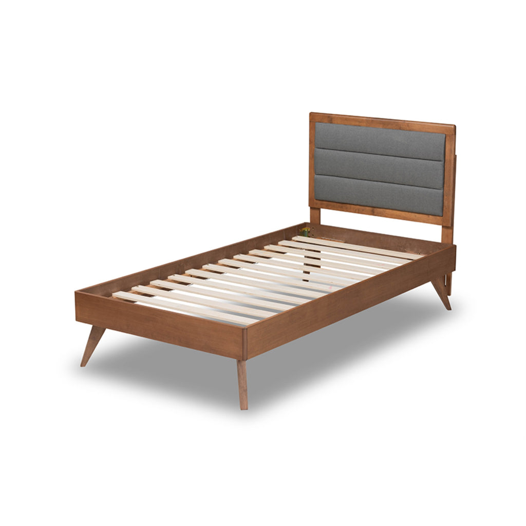 Baxton Studio Linn Mid-Century Modern Dark Grey Fabric Upholstered And Walnut Brown Finished Wood Twin Size Platform Bed