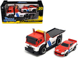 JDM Flatbed Truck #46 Red and White with Blue Stripes and 1972 Datsun 240Z #46 Red and White with Blue Stripes BRE Muscle Tra