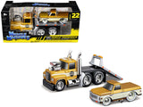 1980 Mack A685ST Flatbed Truck Gold Metallic with Beige Stripes Madman Garage and 1972 Chevrolet C10 Pickup Truck Gold Metalli