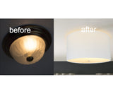 16"W Moderne Flush Mount Conversion Kit White Linen Drum Lampshade