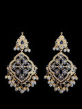 DJET89 Mehru Jadau chandbali earrings tika in sapphire pearls ( READY TO SHIP )