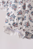 Teal floral smocked bow bubble