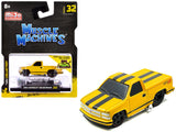 1993 Chevrolet 454 SS Pickup Truck Yellow with Black Stripes 1/64 Diecast Model Car by Muscle Machines