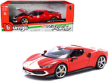 Ferrari 296 GTB Assetto Fiorano Red with White Stripes Race + Play Series 1/18 Diecast Model Car by Bburago