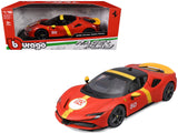 Ferrari SF90 Stradale Assetto Fiorano #50 Red with Black Top and Yellow Stripes Race + Play Series 1/18 Diecast Model Car by B