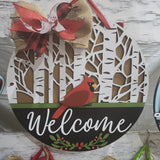 Welcome Birch Trees Cardinal Door Hanger - Finished