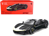 Ferrari SF90 Spider Assetto Fiorano Black Metallic with White Stripes Signature Series 1/18 Diecast Model Car by Bburago