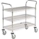 Nexel® 3 Shelf Utility Cart Chrome 36W X 18D X 39H Poly Casters 4 Swivel