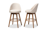 Baxton Studio Carra Mid-Century Modern Light Beige Fabric Upholstered Walnut-Finished Wood 2-Piece Swivel Bar Stool Set