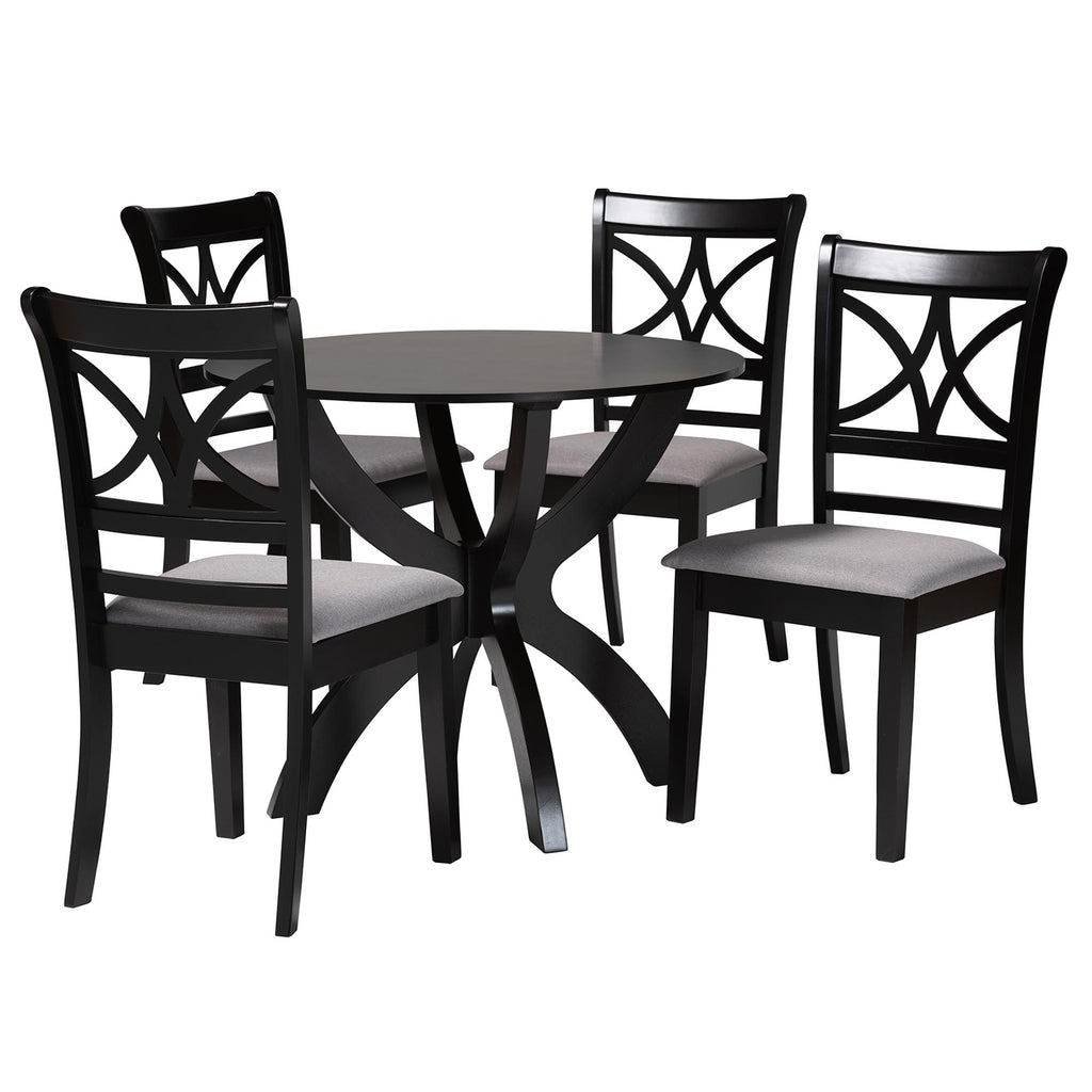 Baxton Studio Noemi Modern Grey Fabric And Dark Brown Finished Wood 5-Piece Dining Set