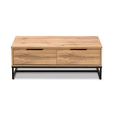 Baxton Studio Franklin Modern And Contemporary Oak Brown Finished Wood And Black Finished Metal 2-Drawer Coffee Table