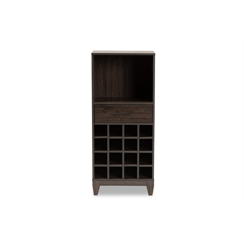 Baxton Studio Trenton Modern And Contemporary Dark Brown Finished Wood 1-Drawer Wine Storage Cabinet
