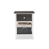 Baxton Studio Shadell Modern Transitional Two-Tone Dark Grey And White Finished Wood 1-Drawer Storage Unit With Basket