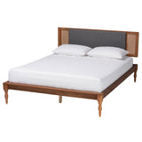Baxton Studio Eliseo Mid-Century Modern Dark Grey Fabric And Walnut Brown Finished Wood Full Size Platform Bed