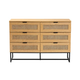 Baxton Studio Sawyer Mid-Century Modern Industrial Oak Brown Finished Wood And Black Metal 6-Drawer Storage Cabinet With Natural