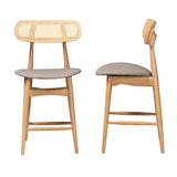 Baxton Studio Tarana Mid-Century Modern Grey Fabric And Natural Oak Finished Wood 2-Piece Counter Stool Set