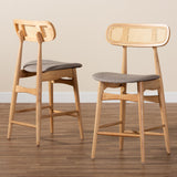 Baxton Studio Tarana Mid-Century Modern Grey Fabric And Natural Oak Finished Wood 2-Piece Counter Stool Set
