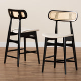 Baxton Studio Tarana Mid-Century Modern Cream Fabric And Black Finished Wood 2-Piece Counter Stool Set