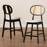 Baxton Studio Darrion Mid-Century Modern Cream Fabric And Black Finished Wood 2-Piece Counter Stool Set