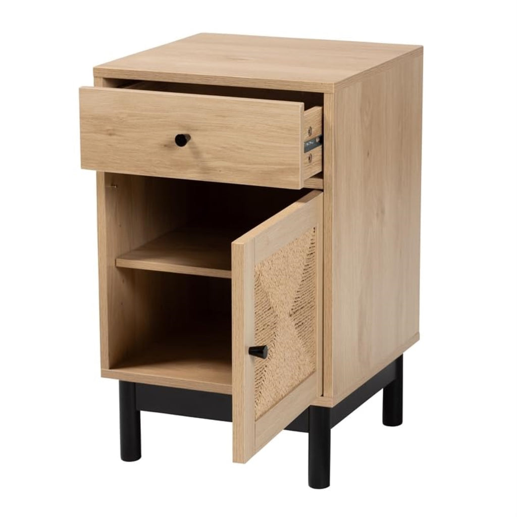 Baxton Studio Cherelle Mid-Century Modern Light Brown And Black 1-Drawer End Table