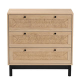 Baxton Studio Cherelle Mid-Century Modern Light Brown And Black 3-Drawer Storage Cabinet