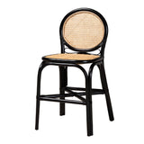 Bali & Pari Ayana Mid-Century Modern Two-Tone Black And Natural Brown Rattan Counter Stool