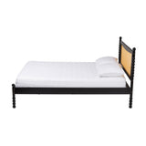 Baxton Studio Okena Mid-Century Modern Black Wood Queen Size Platform Bed With Woven Rattan
