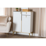 Baxton Studio Lilac Modern Glam White Wood And Gold Metal 2-Door Shoe Cabinet