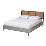Baxton Studio Rosita Mid-Century Modern Transitional Light Grey Velvet Fabric And Walnut Brown Finished Wood Queen Size Platform