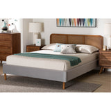 Baxton Studio Rosita Mid-Century Modern Transitional Light Grey Velvet Fabric And Walnut Brown Finished Wood Queen Size Platform