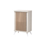 Baxton Studio Simona Mid-Century Modern Transitional Light Grey And Brown Wood 2-Door Storage Cabinet