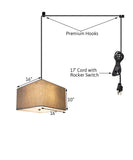 2 Light Swag Plug-In Pendant 16"w Rounded Corner Square Oatmeal Drum Shade with Diffuser, Black Cord
