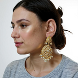 DJET99 Megha jadau earrings tika set in pearl ( READY TO SHIP )