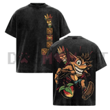 Men's Vintage 90s Crash Bandicoot Oversized Heavyweight Cotton T-Shirt - Aku Aku Mask Graphic Tee