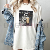 Funny Raccoon Drinking Iced Coffee Tee
