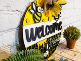 Welcome Friends Cartoon Bee Door Hanger - Finished