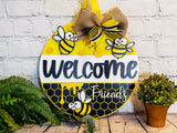 Welcome Friends Cartoon Bee Door Hanger - Finished